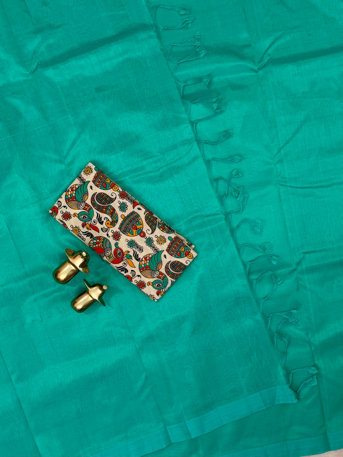 Handwoven Mangalagiri Plain Pattu Saree - Sea Green