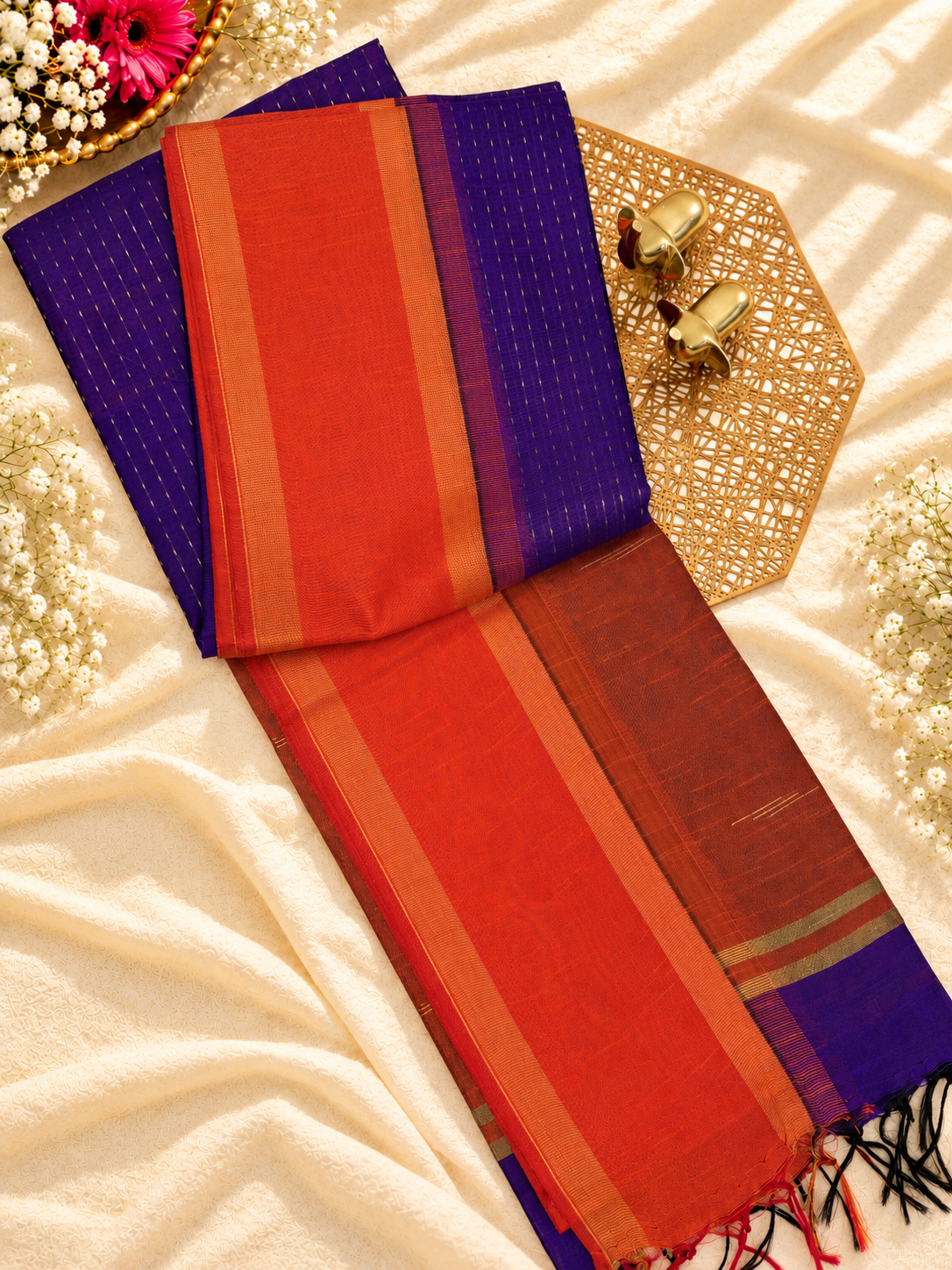 Semi Raw Silk - Purple with Orange