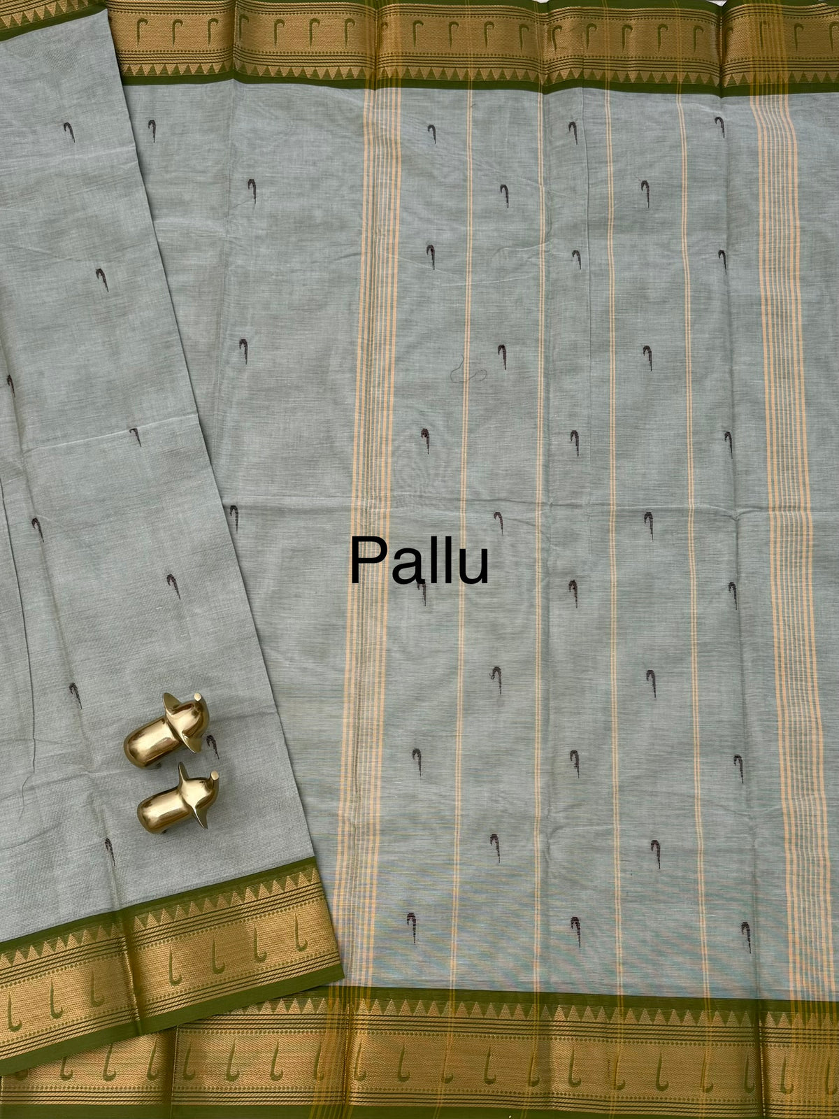 Chettinad Cotton Sarees - Pastel Green with Dark Green
