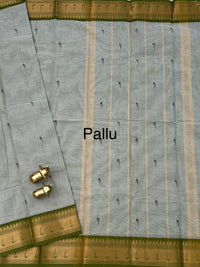 Chettinad Cotton Sarees - Pastel Green with Dark Green