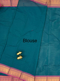 Chettinad Cotton Sarees - Peacock Blue with Pink