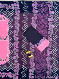 Pure Cotton with Hand Block Prints - Pink with Blue