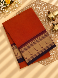 Chettinad Cotton Sarees - Rust Orange with Maroon