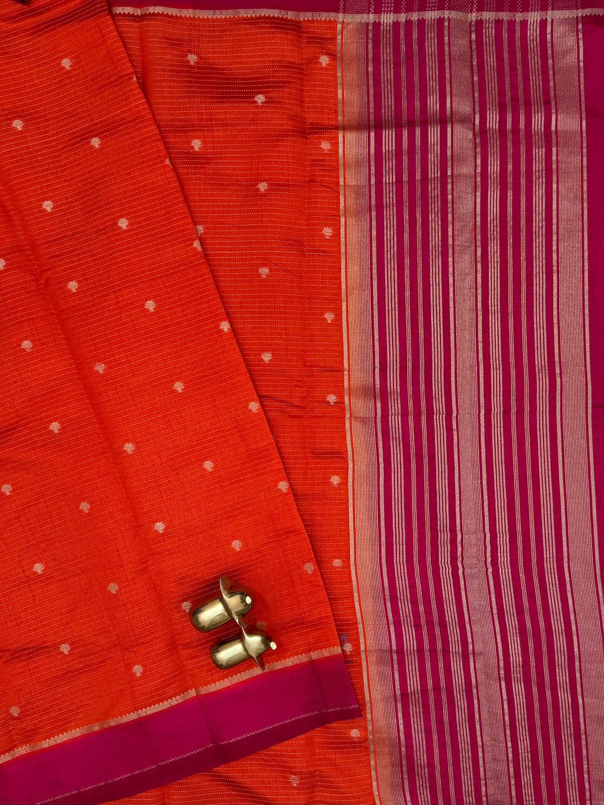 Georgette Silk Saree - Orange with Pink
