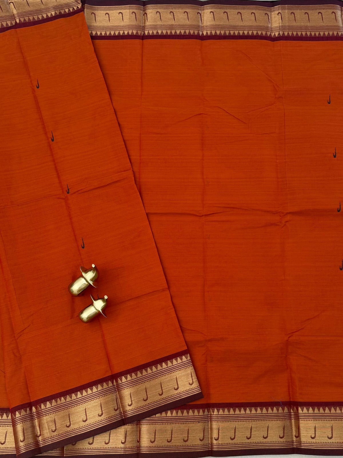 Chettinad Cotton Sarees - Rust Orange with Maroon