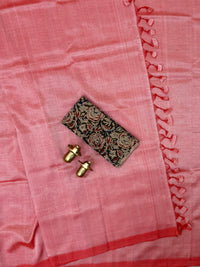 Handwoven Mangalagiri Plain Pattu Saree - Dark Peach