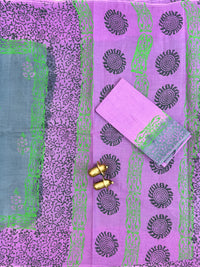 Pure Cotton with Hand Block Prints - Grey with Purple