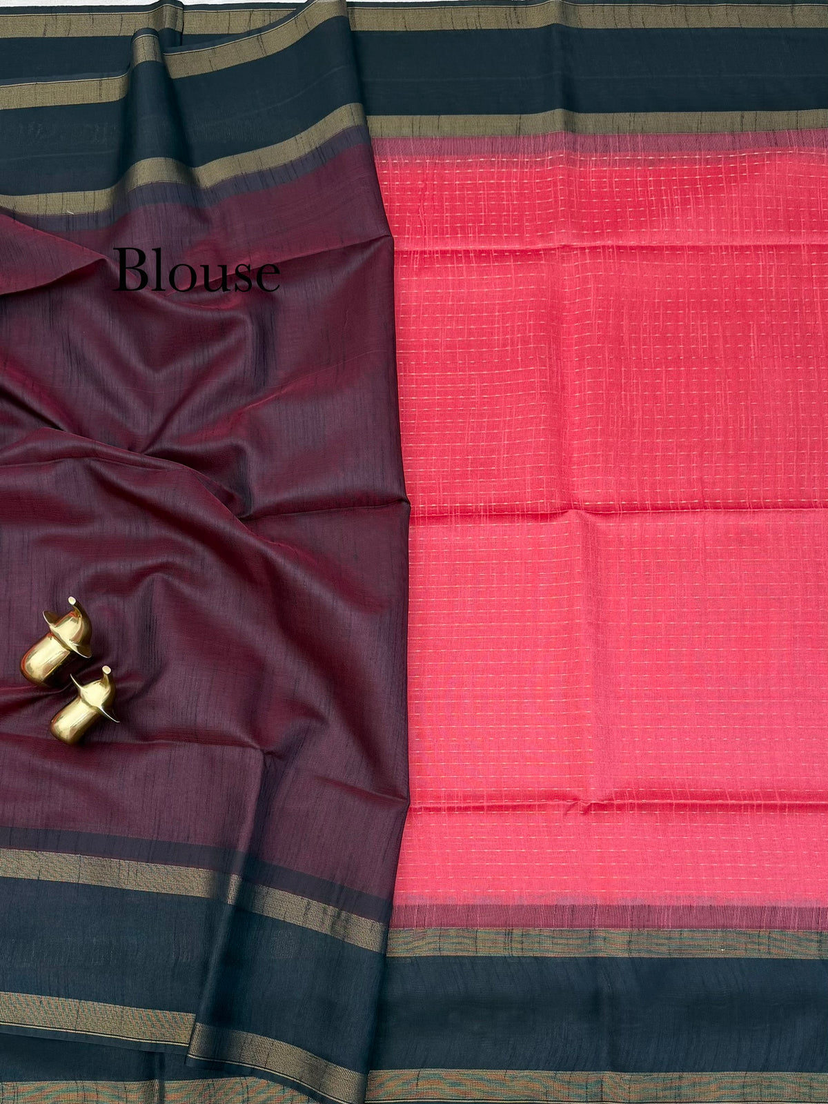 Semi Raw Silk - Peach with Black