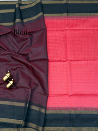 Semi Raw Silk - Peach with Black