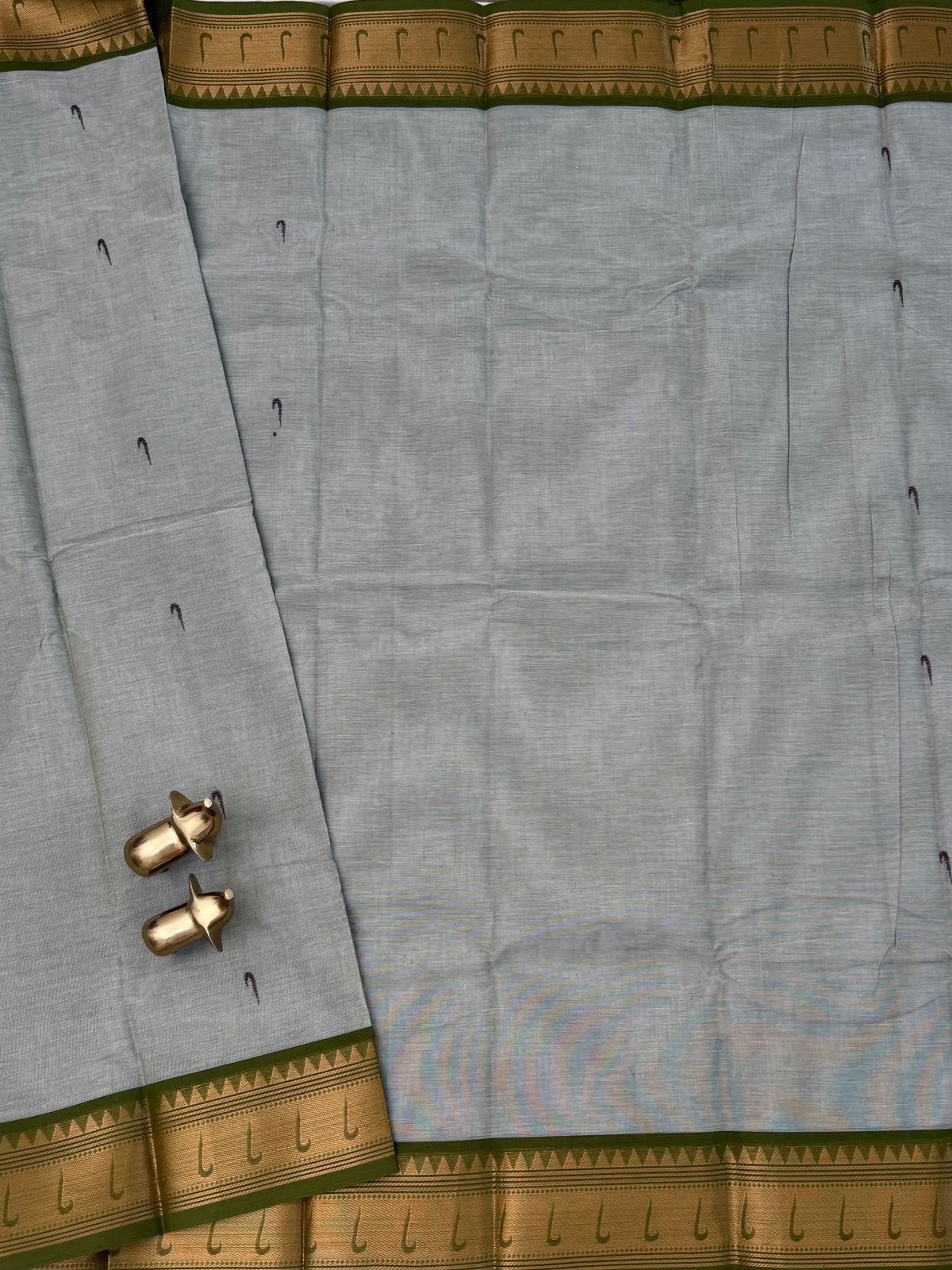 Chettinad Cotton Sarees - Pastel Green with Dark Green