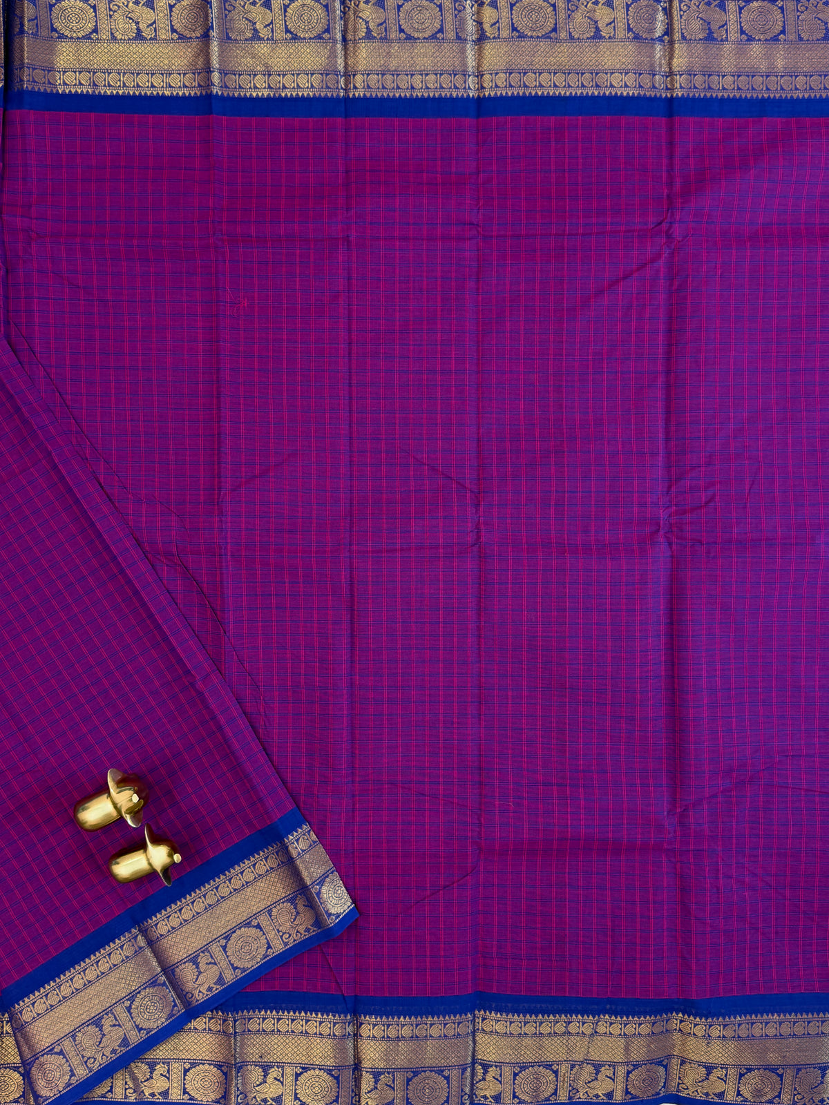Chettinad Cotton Saree - Magenta Pink with Blue