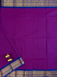 Chettinad Cotton Saree - Magenta Pink with Blue