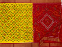 Yellow with Red Pochampally Ikkat Silk Cotton (SICO Pattu)