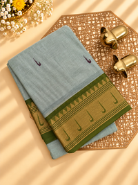 Chettinad Cotton Sarees - Pastel Green with Dark Green