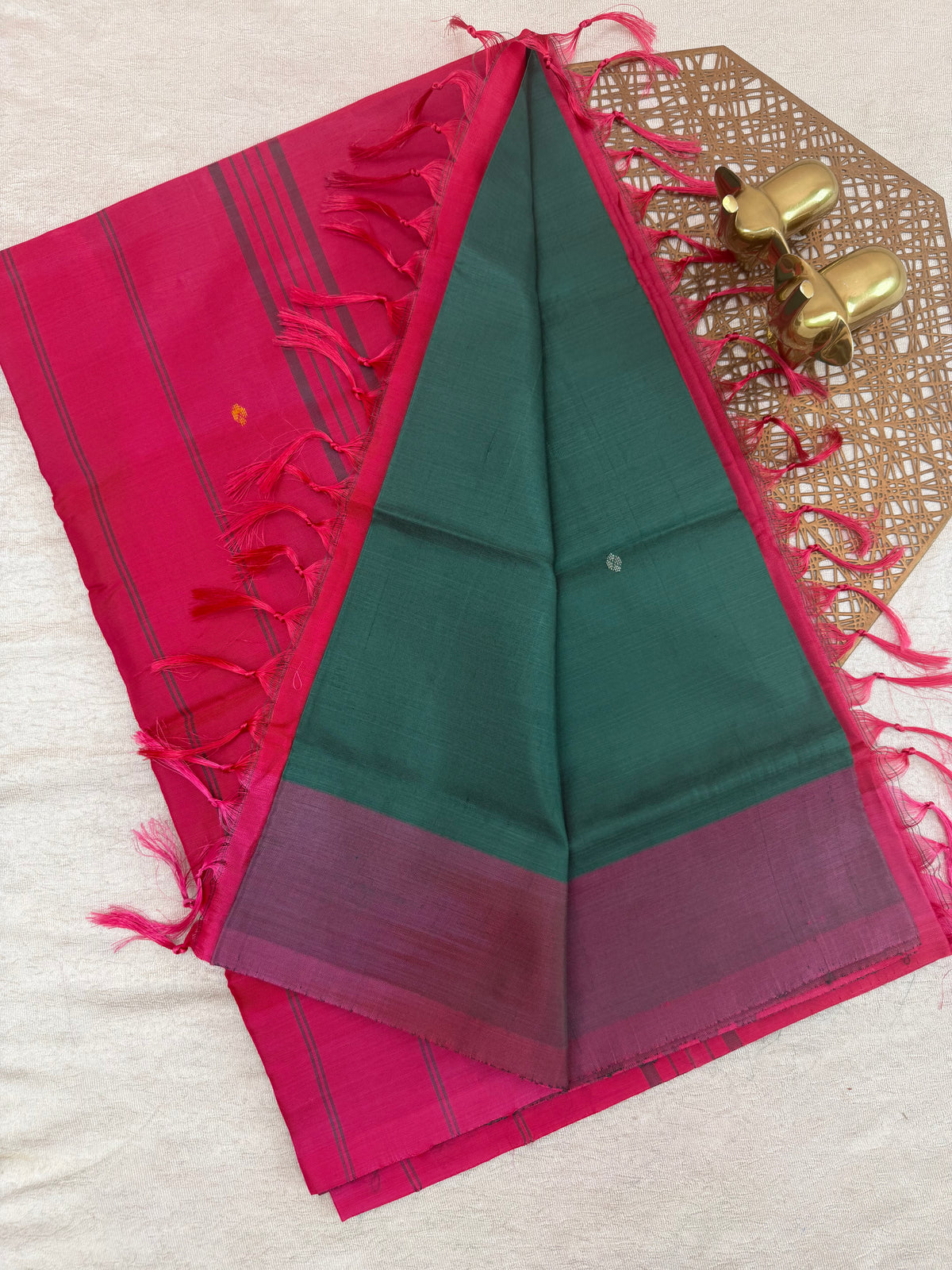 Chinnalampattu Saree - Green with Pink