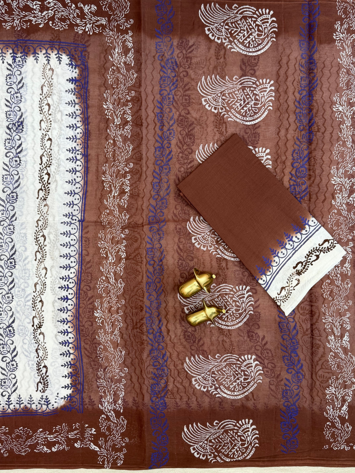 Pure Cotton with Hand Block Prints - White with Brown