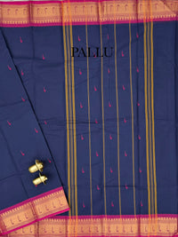 Chettinad Cotton Saree - Dark Blue with Pink
