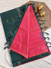Chinnalampattu Saree - Dark Peach with Bottle Green
