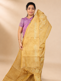 Linen Tissue with Aari Work - Golden Mustard Yellow