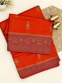 Jute Banarasi Silk Saree -  Orange with Pink