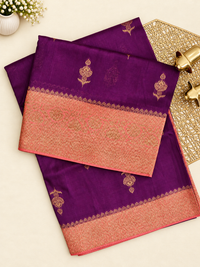Jute Banarasi Silk Saree -  Purple with Peach