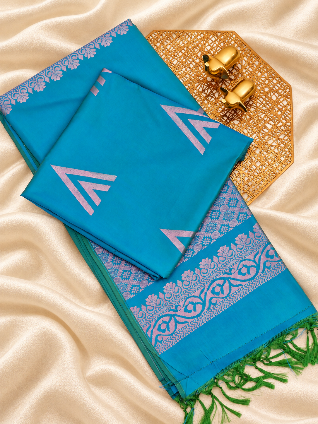 Blue with Green Dual Shade Copper Zari Woven Semi Soft Silk Saree