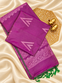 Purple with Green Dual Shade Copper Zari Woven Semi Soft Silk Saree