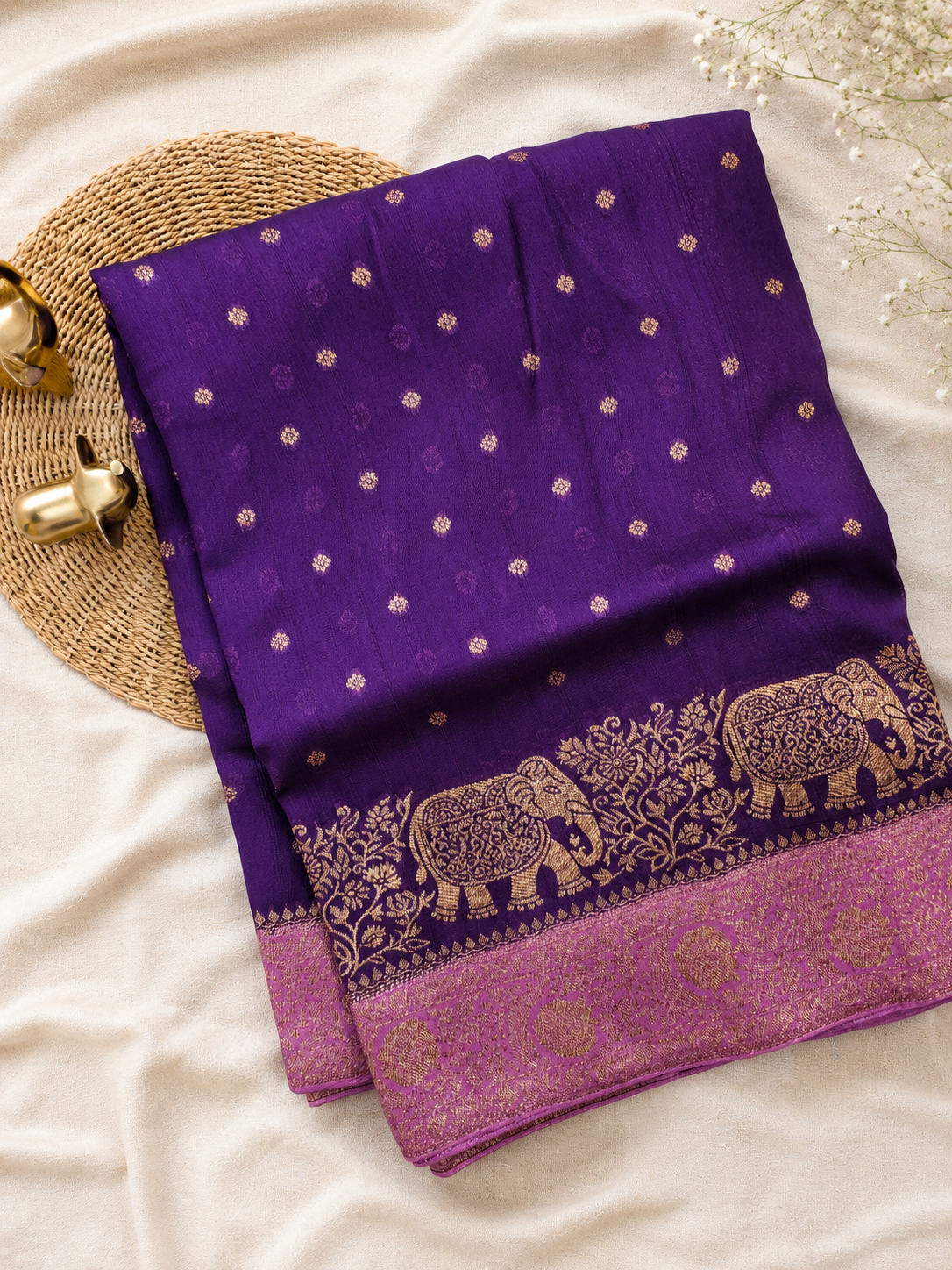 Jute Banarasi Silk Saree - Purple with Lavender
