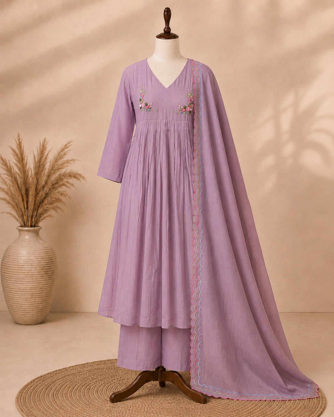 Mul Chanderi 3 pcs Salwar Suit - Lavender