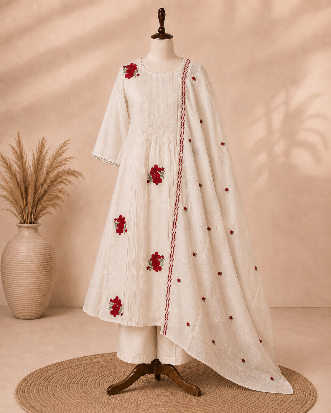 Mul Chanderi 3 pcs Salwar Suit - Beige