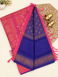 Orange with Blue Vanasingram Pattern Chinnalampattu Saree