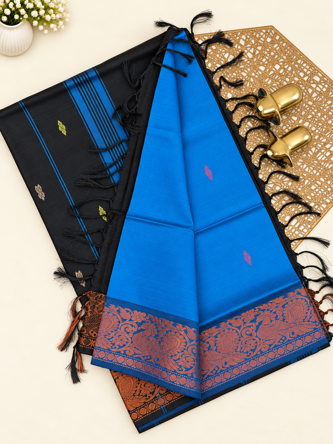 Chinnalampattu Border - Blue with Black