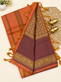 Maroon with Dark Orange Peacock Pattern Chinnalampattu Saree