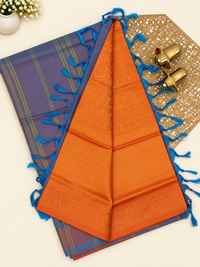 Dual Shade Orange with Blue Floral Pattern Chinnalampattu Saree