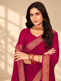 Chiffon with Zari Border Saree - Pink