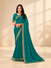 Chiffon with Zari Border Saree - Sea Green