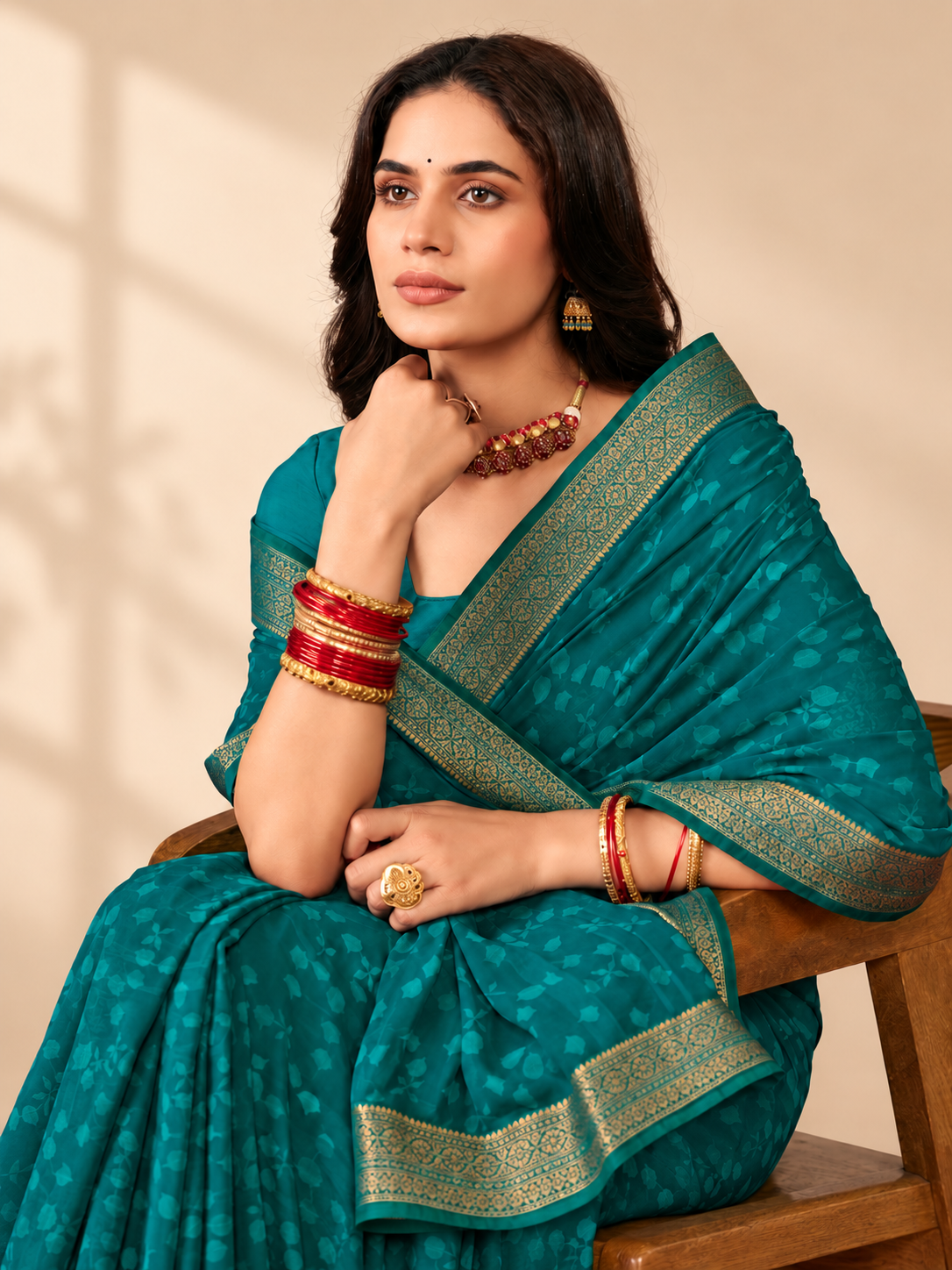 Chiffon with Zari Border Saree - Sea Green