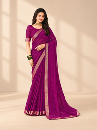 Chiffon with Zari Border Saree - Magenta Pink