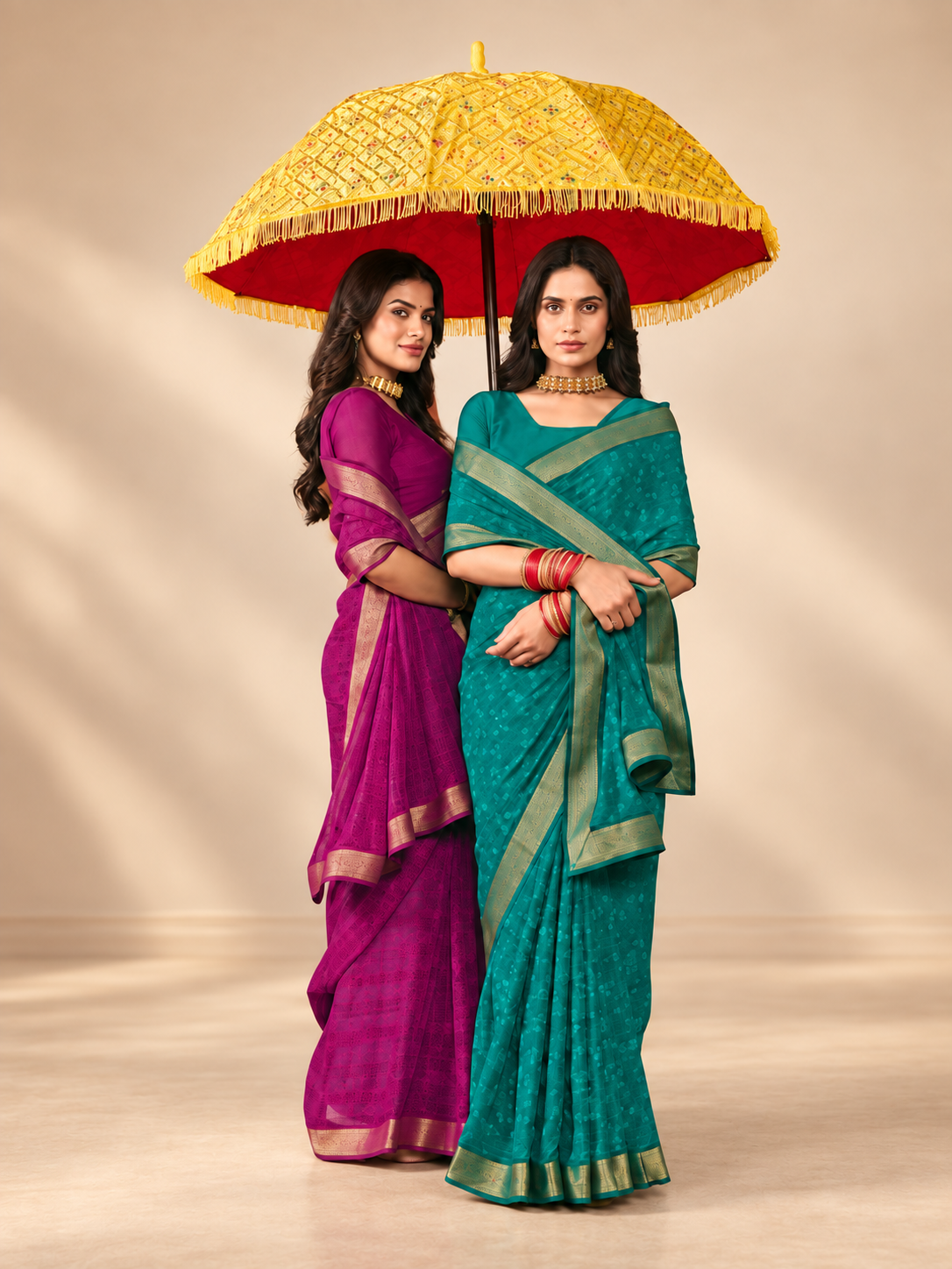 Chiffon with Zari Border Saree - Magenta Pink