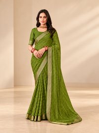 Chiffon with Zari Border Saree - Green