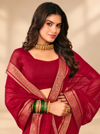 Chiffon with Zari Border Saree - Red