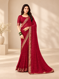 Chiffon with Zari Border Saree - Red