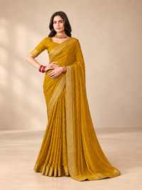 Chiffon with Zari Border Saree - Mustard Yellow