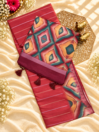 Soft Semi Tussar Sarees with Digital Prints -Reddish Pink with Maroon