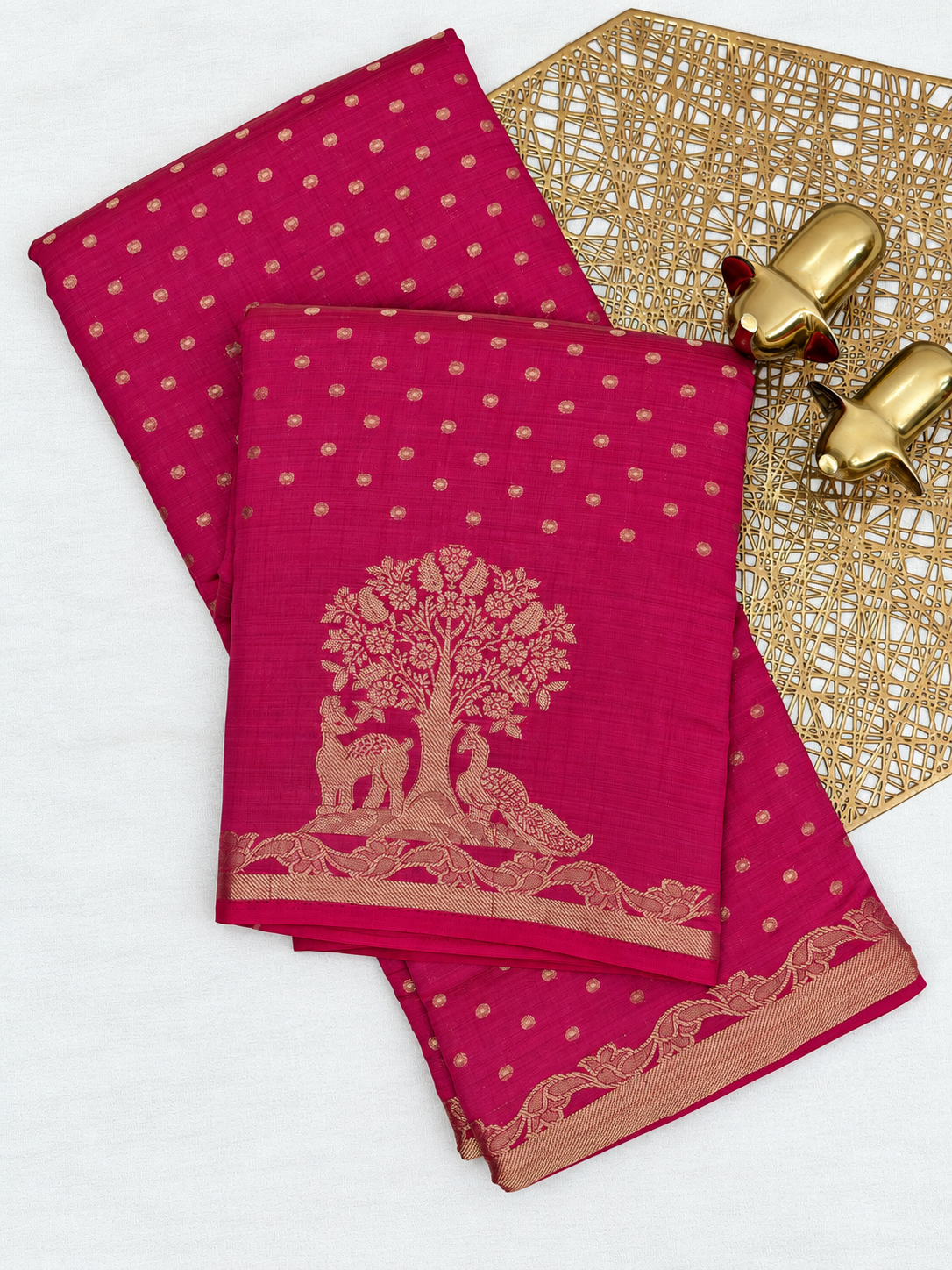 Tussar Silk Cotton Saree - Dark Pink