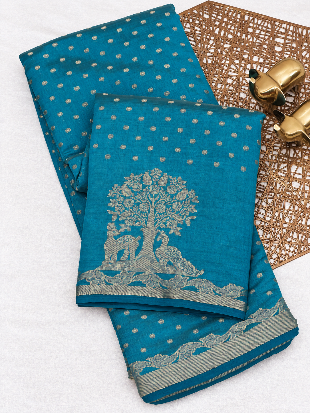 Tussar Silk Cotton Saree - Blue