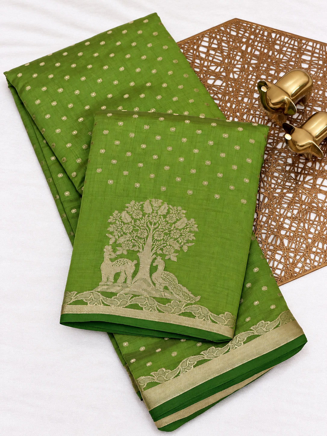Tussar Silk Cotton Saree - Green