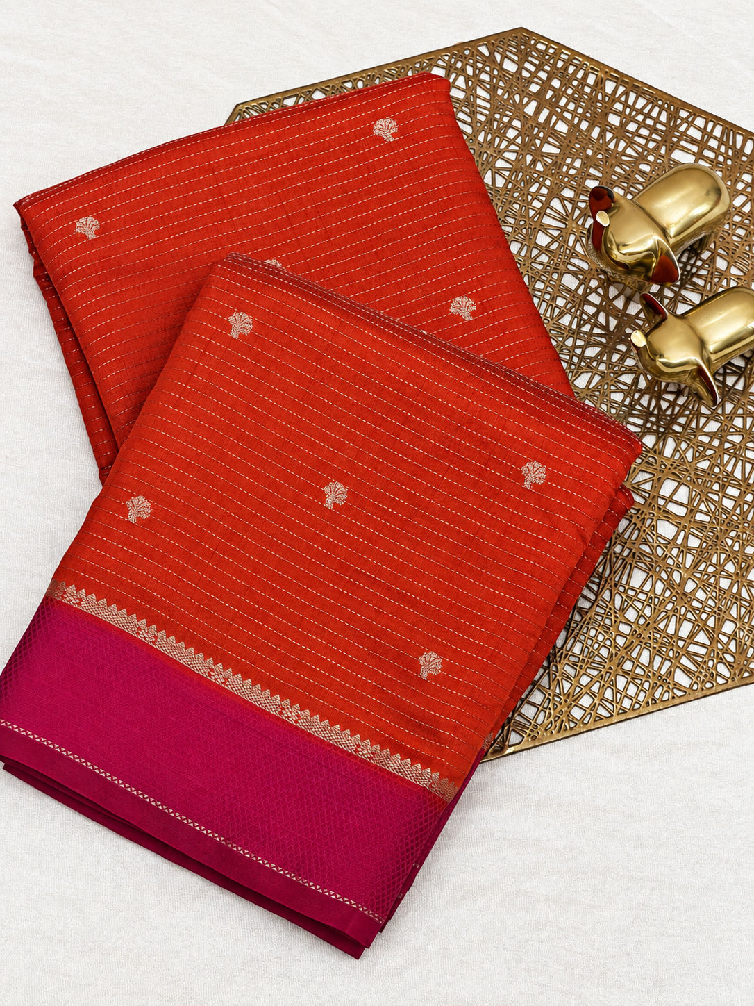 Georgette Silk Saree - Orange with Pink