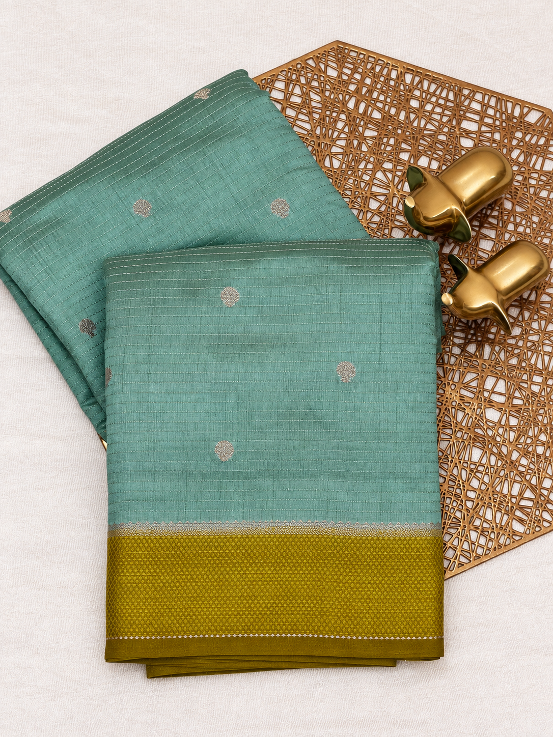 Georgette Silk Saree - Pista Green with Green