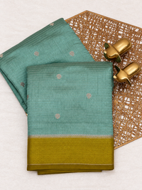 Georgette Silk Saree - Pista Green with Green